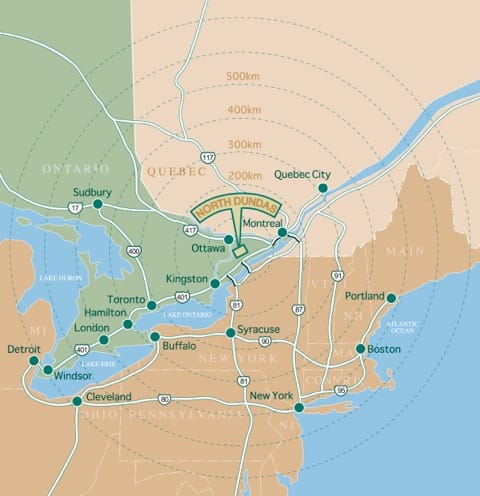 diagram of North Dundas location in Ontario