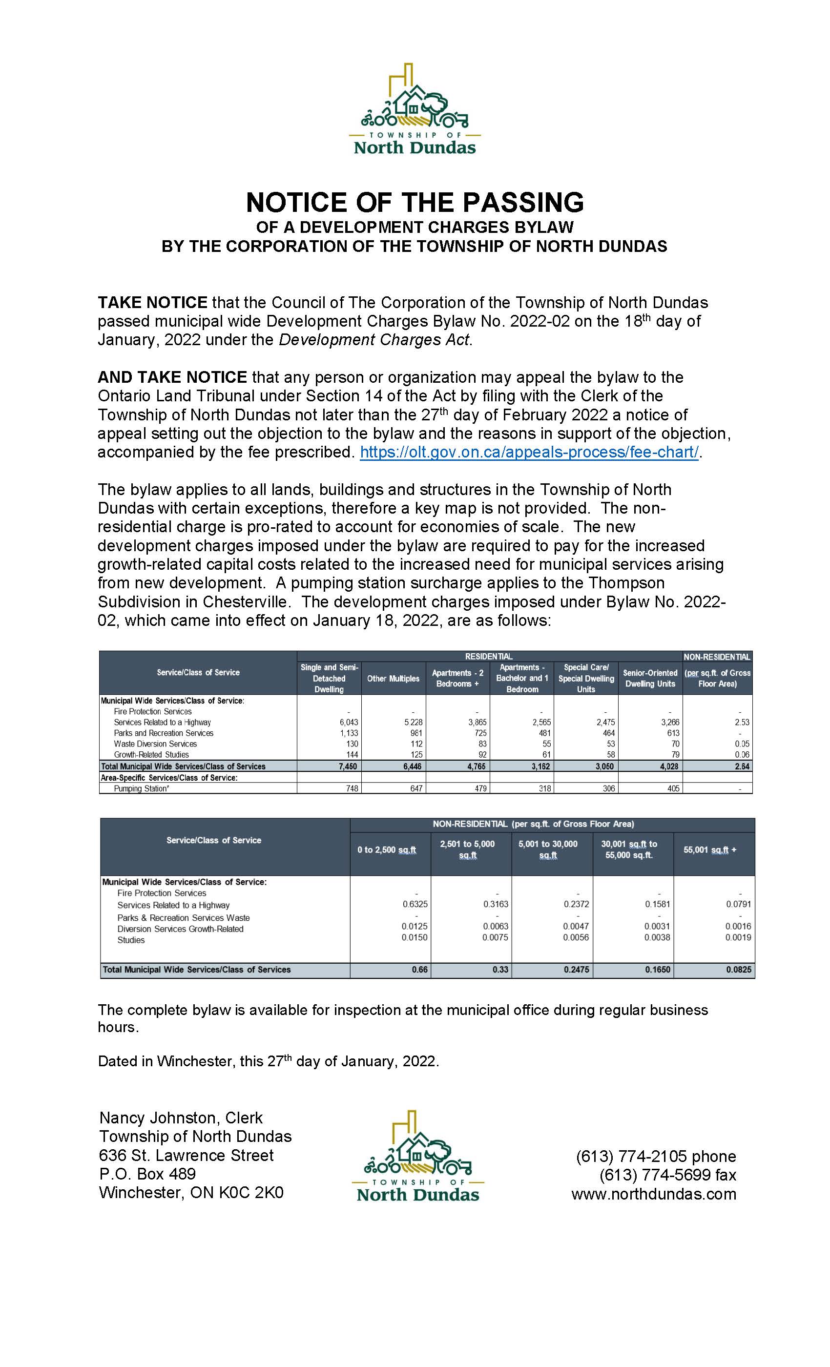 Development Charges Bylaw Passing Notice