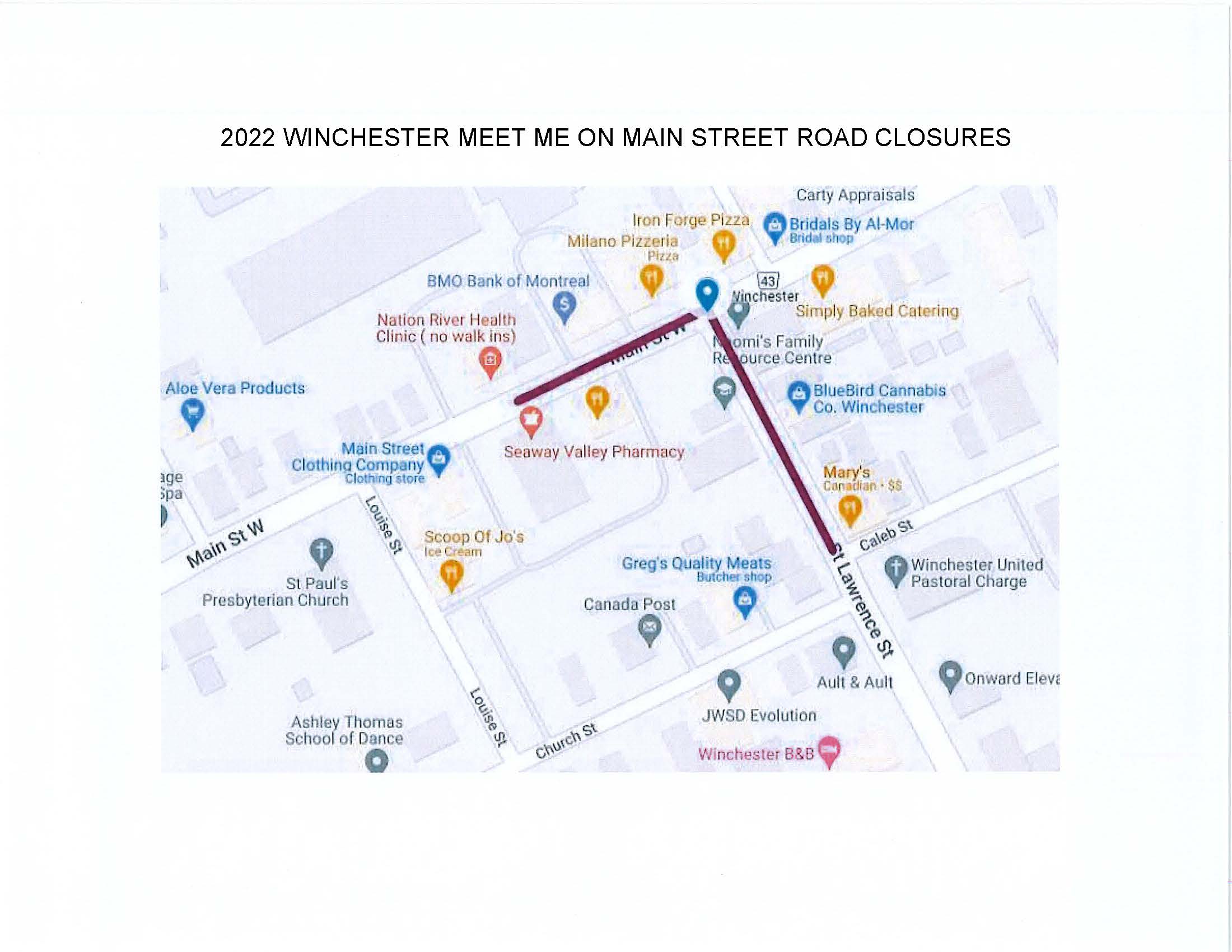 2022 Winchester MMOMS Road Closures Map