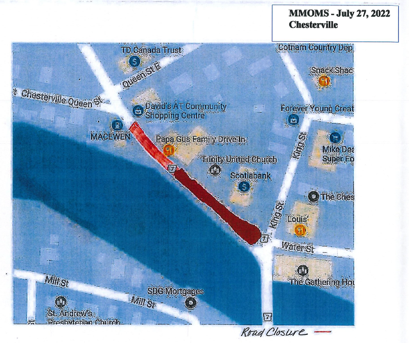 Chesterville MMOMS Road Closure Map