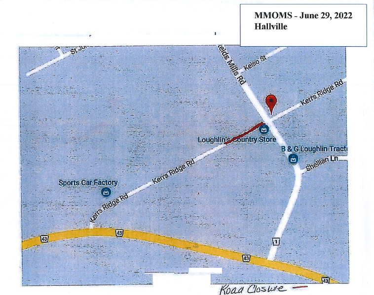 Hallville MMOMS Road Closure Map