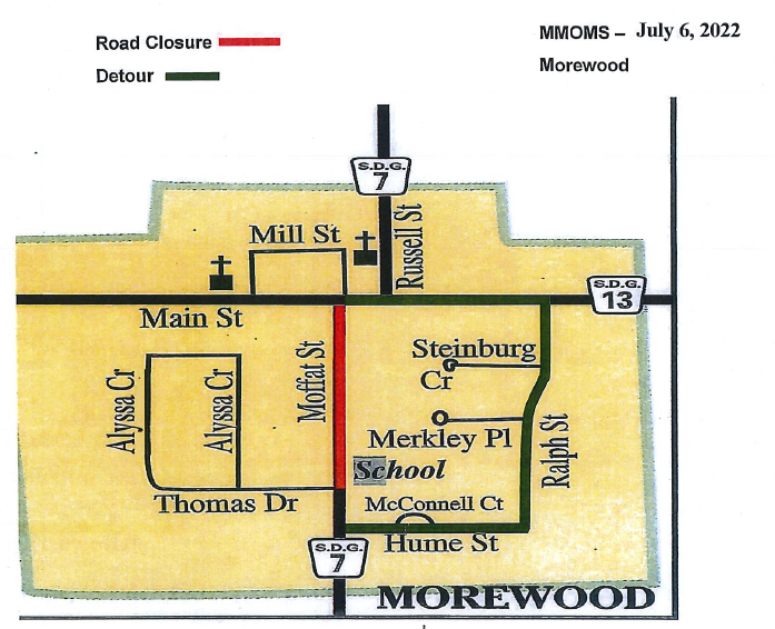 Morewood MMOMS Road Closure Map