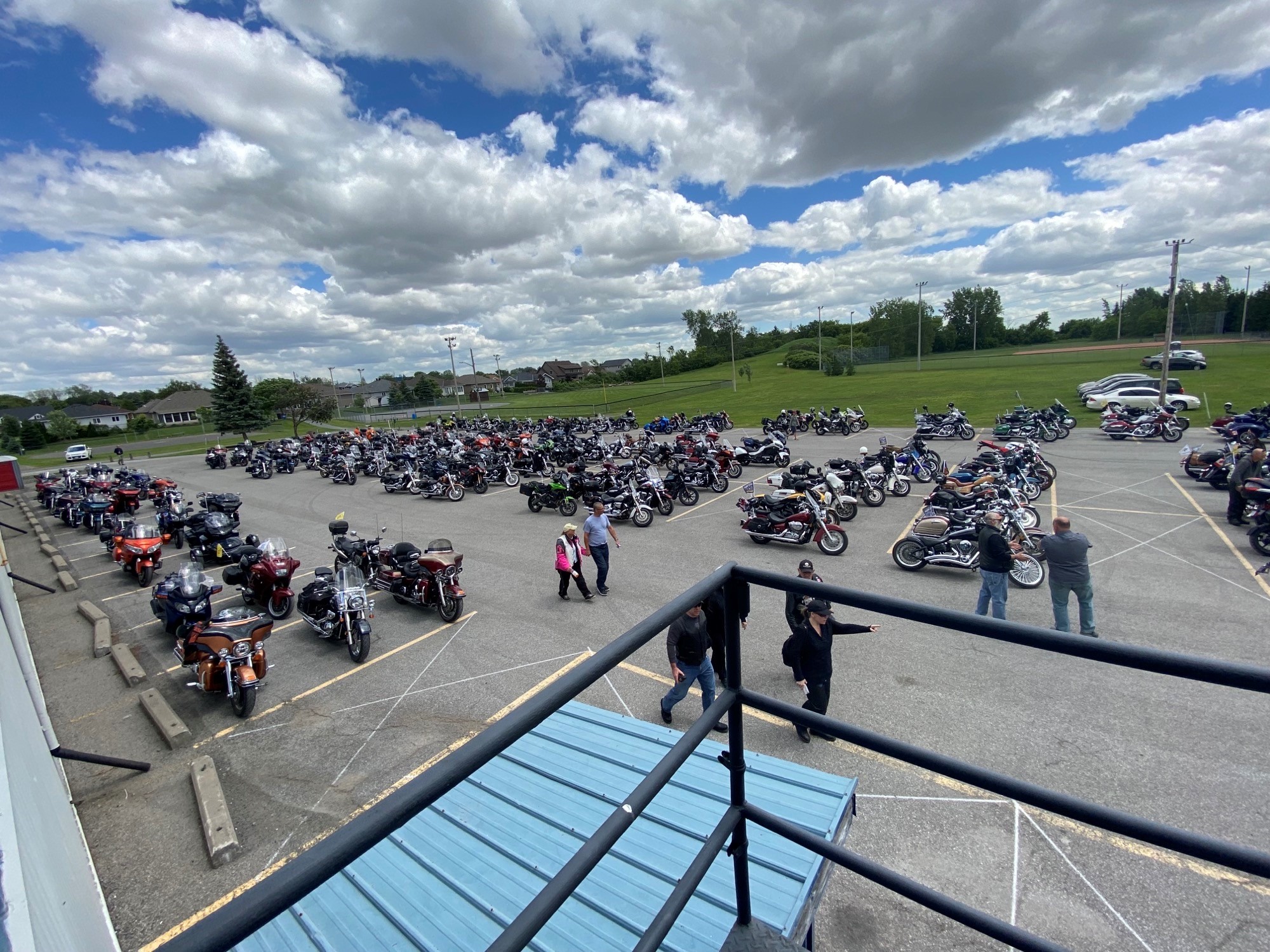 aerial view of parked motor bikes