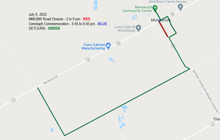 Cenotaph Morewood Detour Map