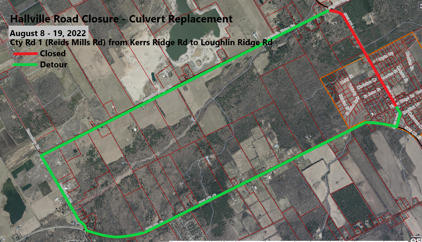 Map - Hallville Road Closure Cty Rd 1