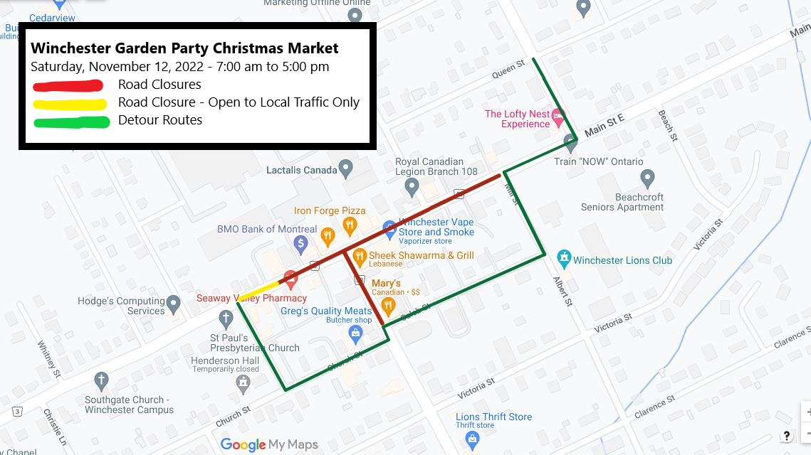 2022 Christmas Market Winchester-Street Closures and Detours Map