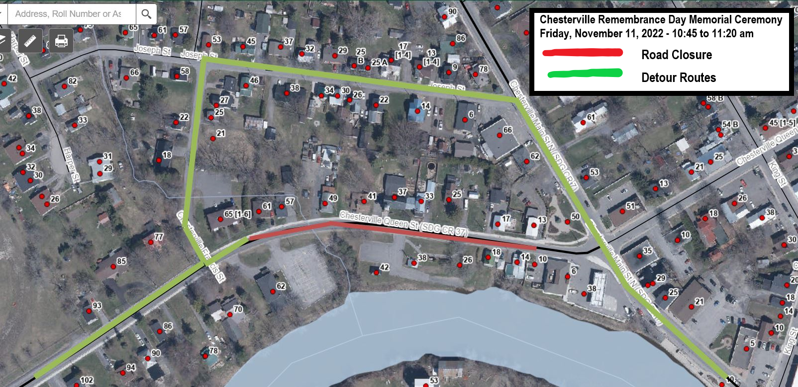 Chesterville Remembrance Day Memorial Ceremony Road Closure Map