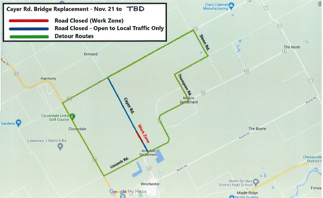 Map depicting road closure