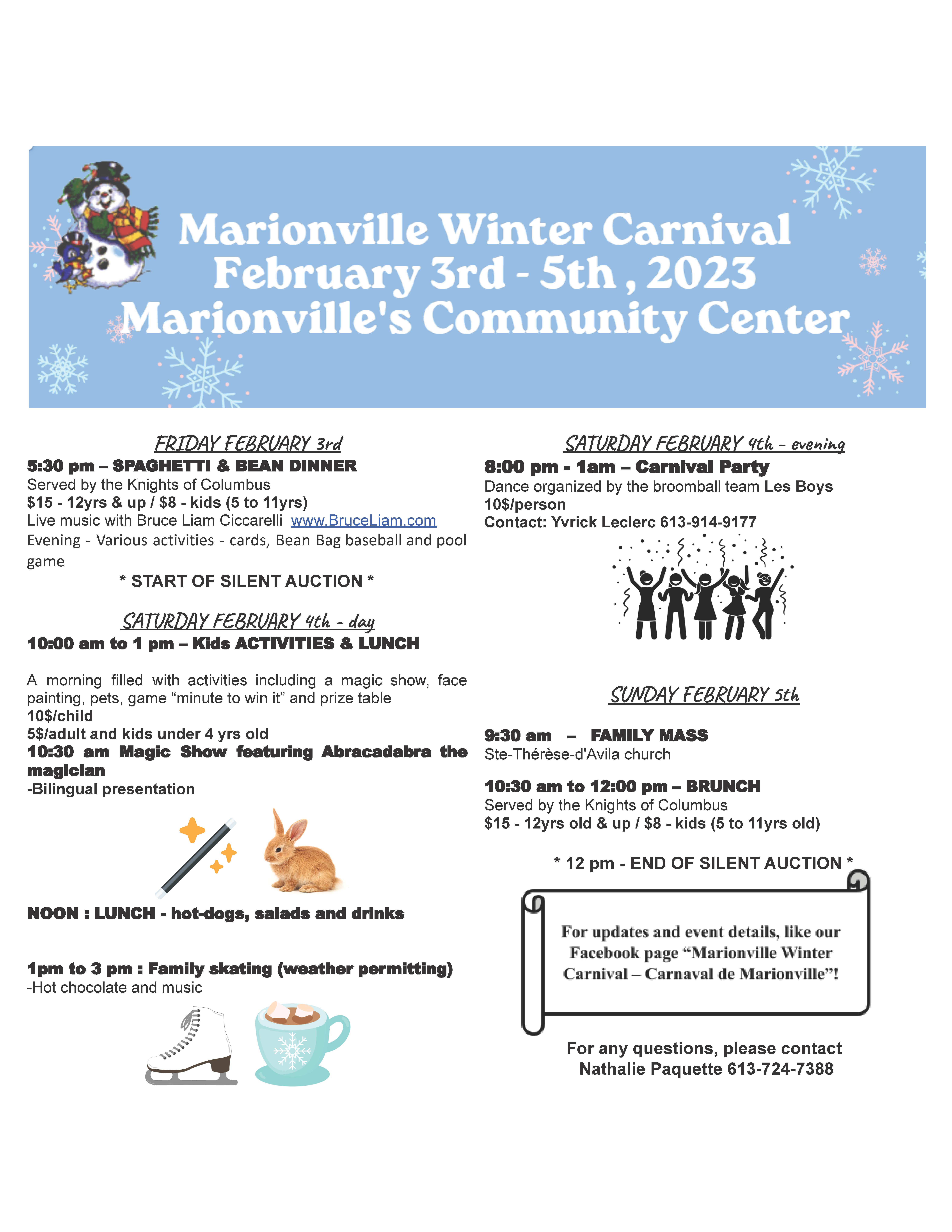 2023 Marionville Winter Carnival Poster with event details