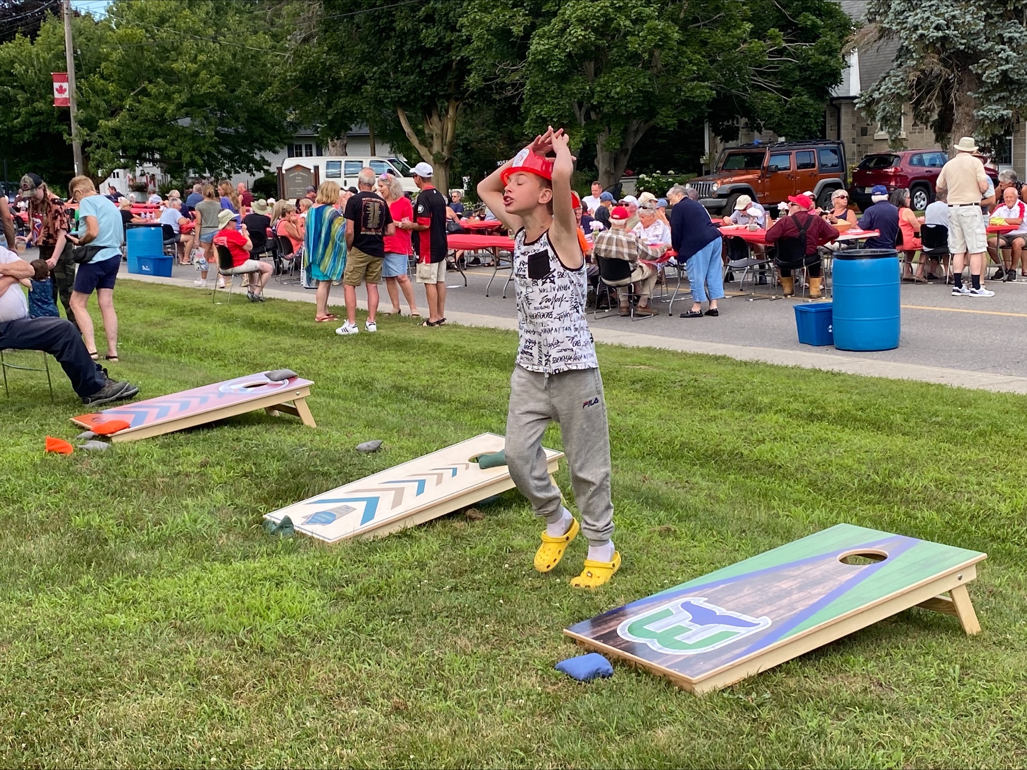Cornhole games being played