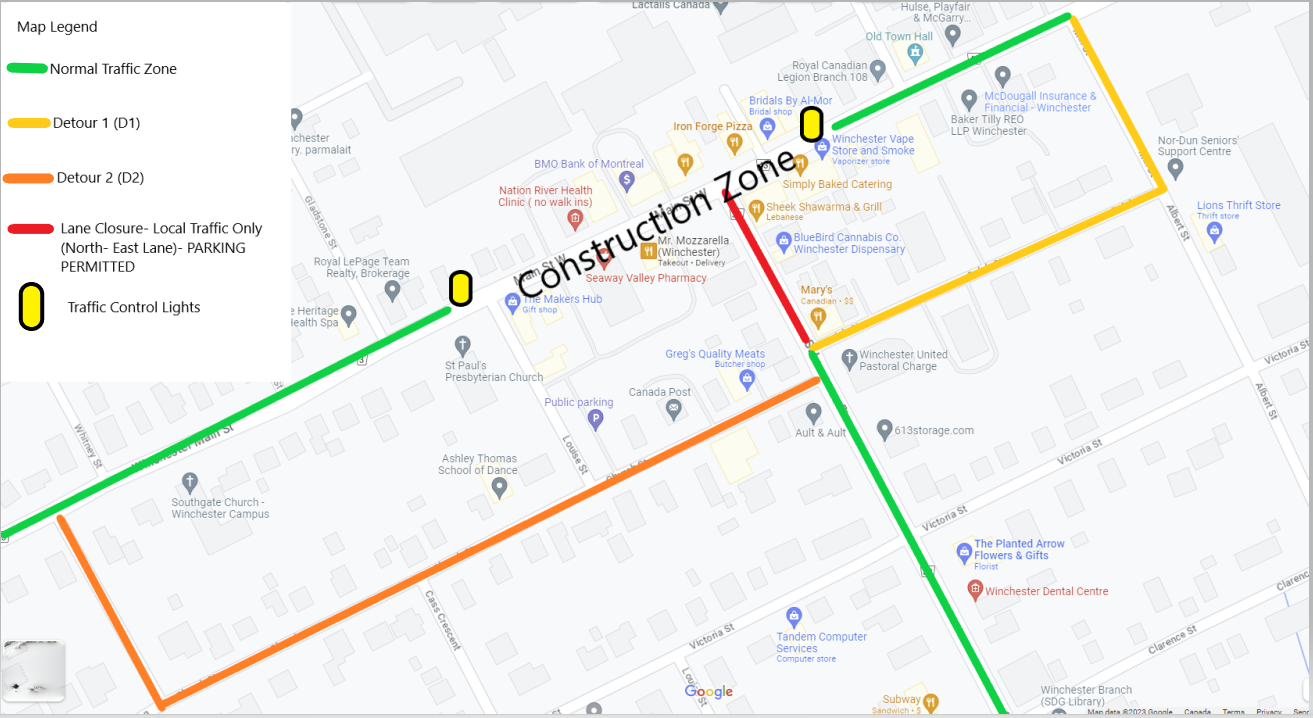Main Street Road Closure Map with Detour Route