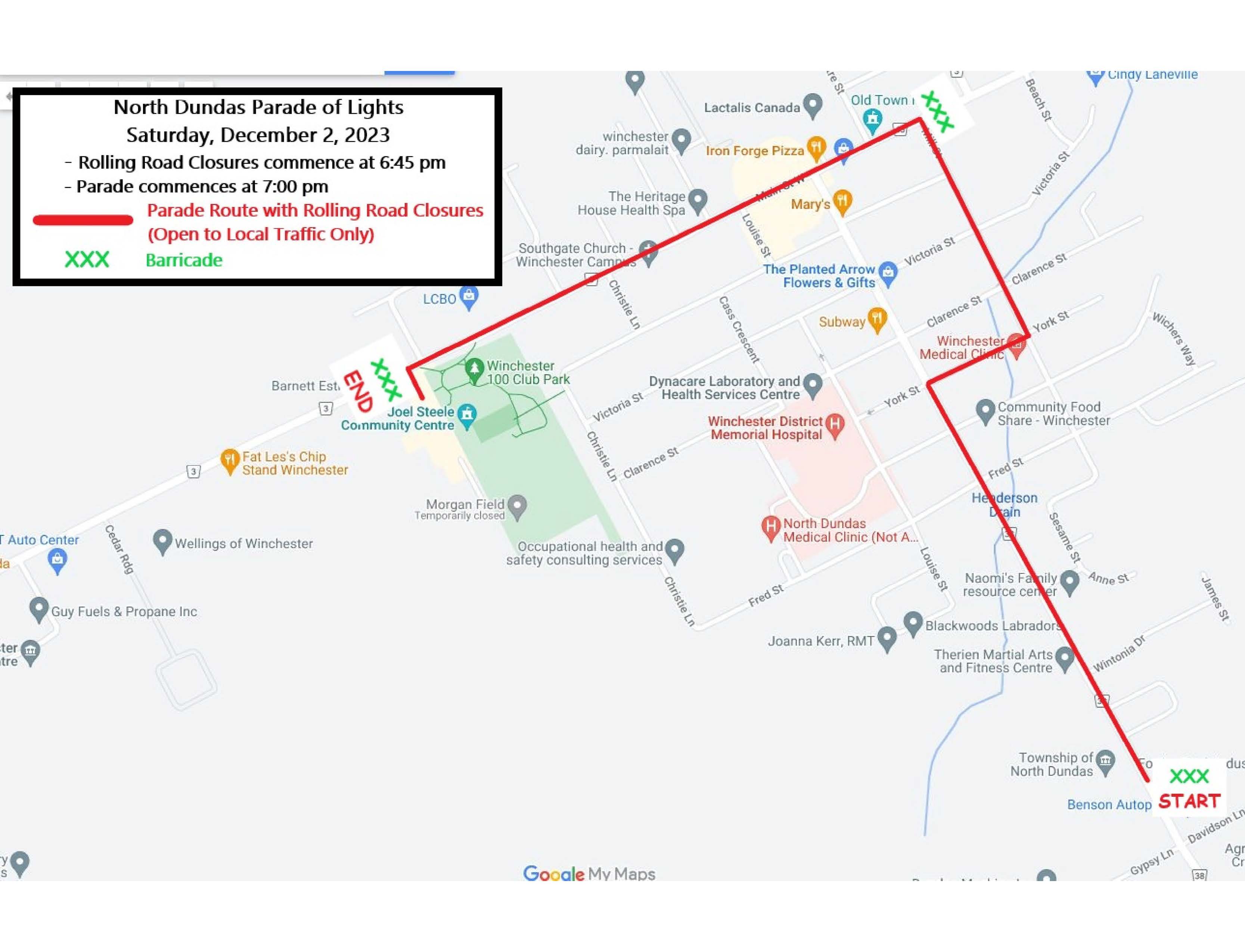 Road Closure route map for the parade