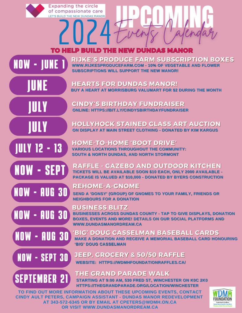 Dundas Manor Calendar of Events 