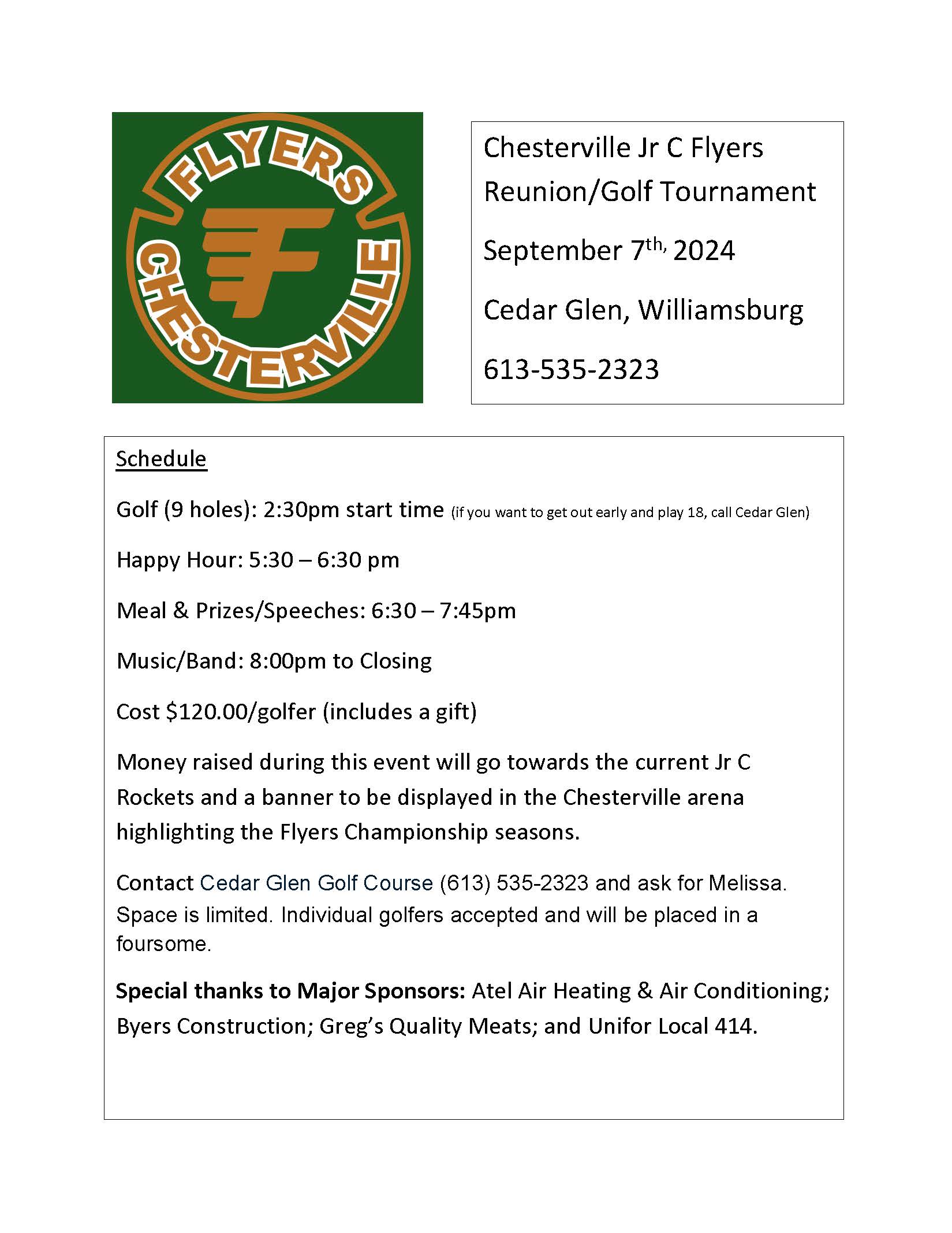 Chesterville Jr C Flyers Reunion/Golf Tournament Poster