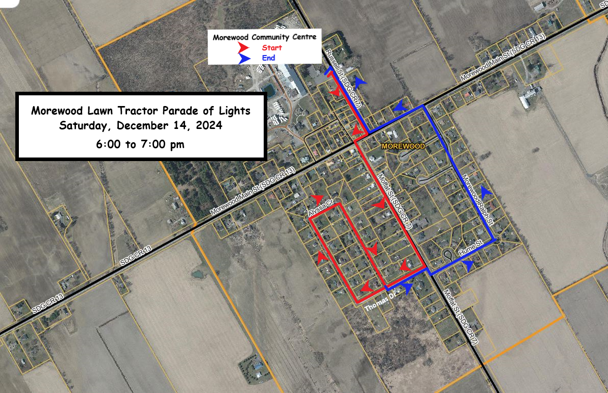 Lawn Tractor Parade of Lights Road Closure Map 