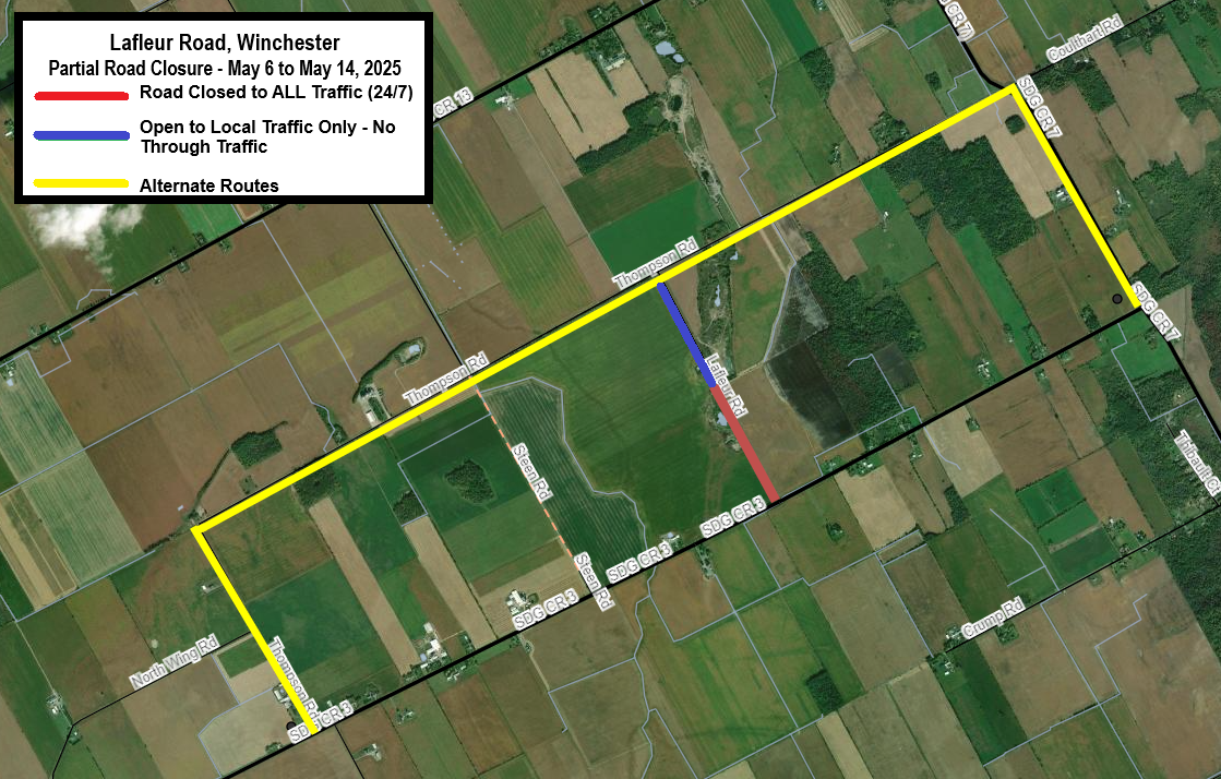 Map-Road Closure-Lafleur Rd-May 6 to 14, 2025
