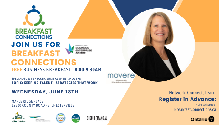 Poster for breakfast event with details and image of guest speaker
