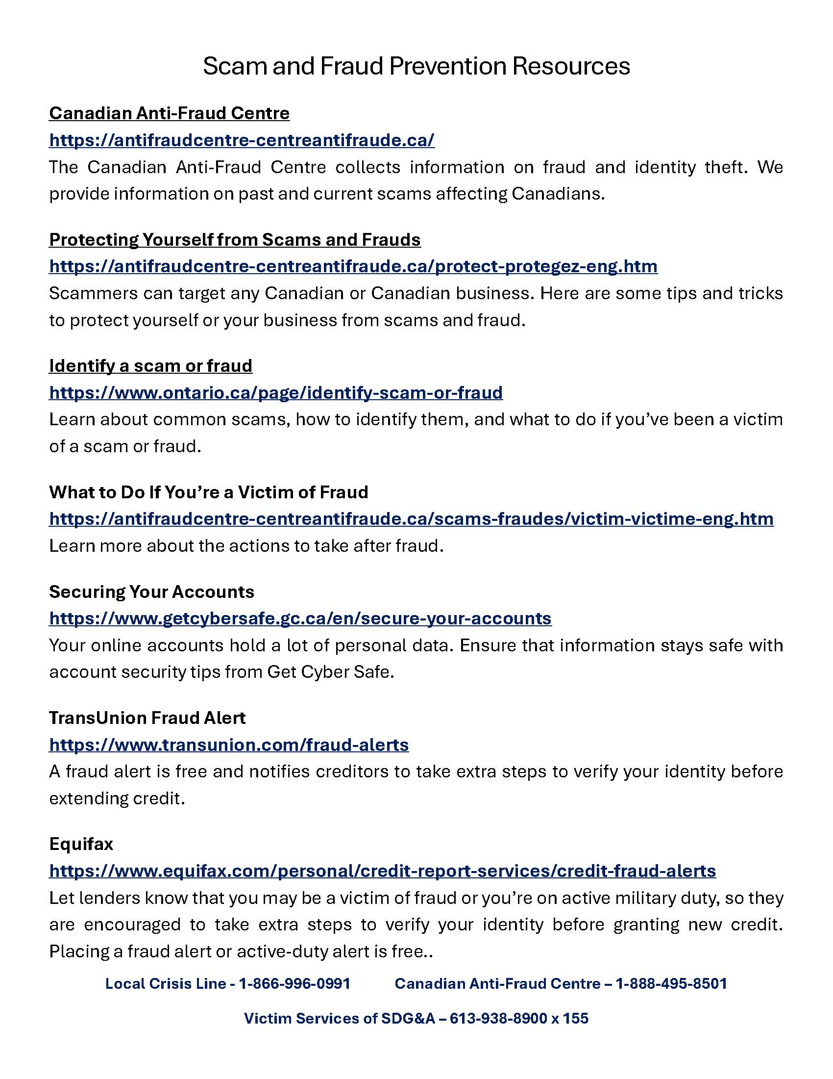 Resources - Scam and Fraud Prevention