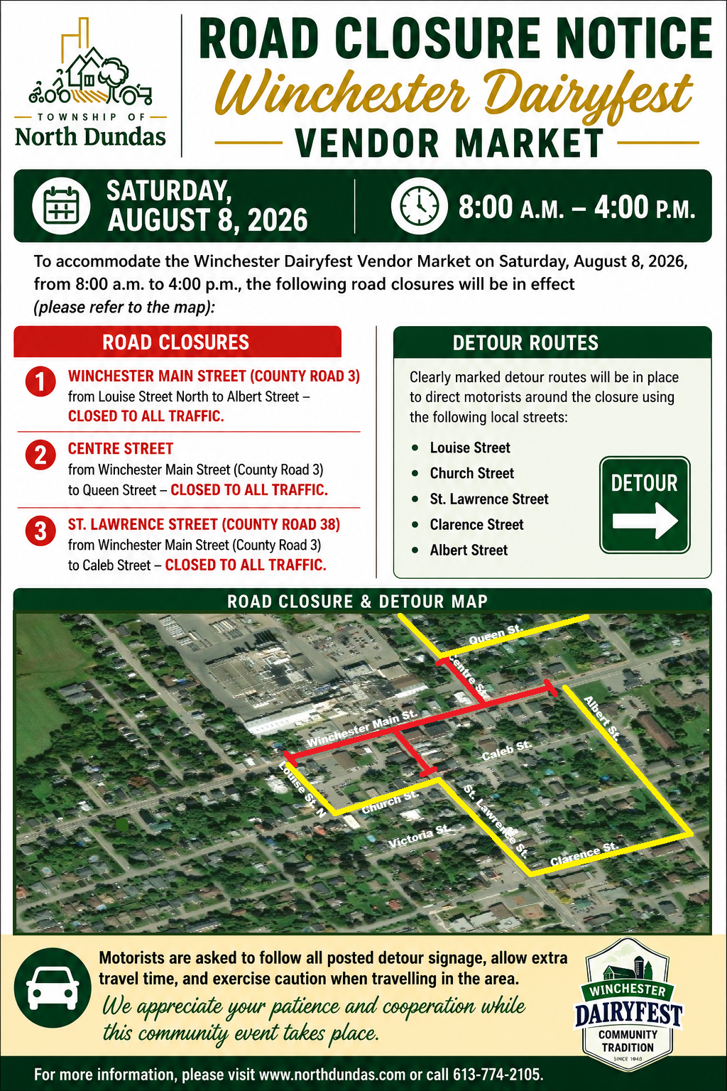2026 Dairyfest Vendor Market Road Closure Notice