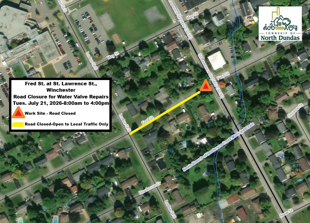 Map-Fred St road closure-July 21_2026-water valve repairs