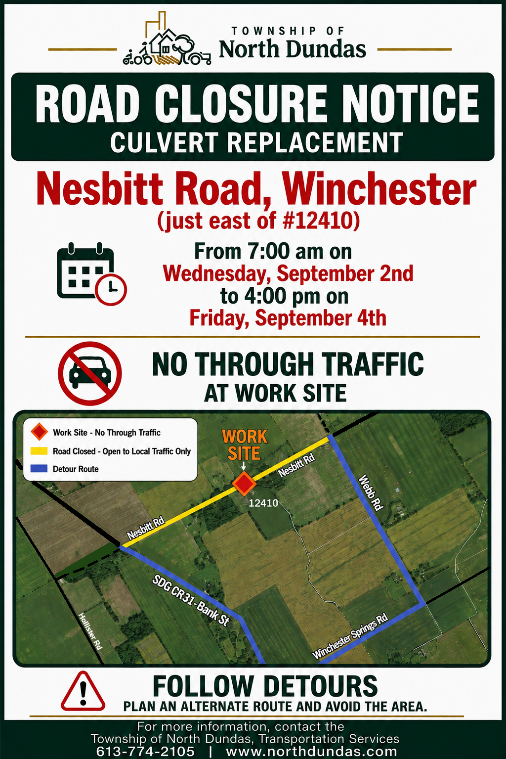 Road Closure Notice-Nesbitt Rd-Sept 2-4, 2026