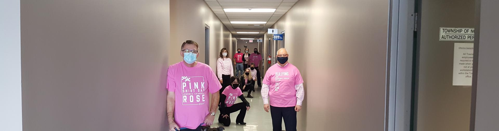 Township Staff against bullying t-shirt hallway photo