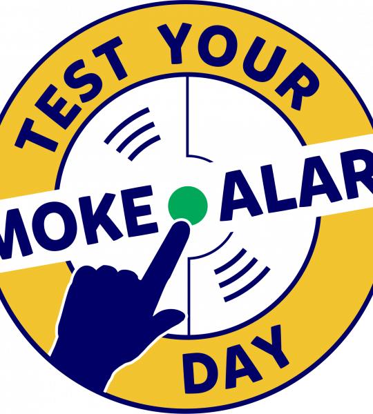 Yellow and blue test your smoke alarm logo