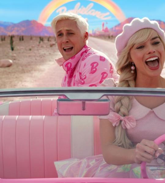 barbie and ken driving in car