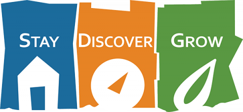 Tri-colour Stay Discover Grow logo