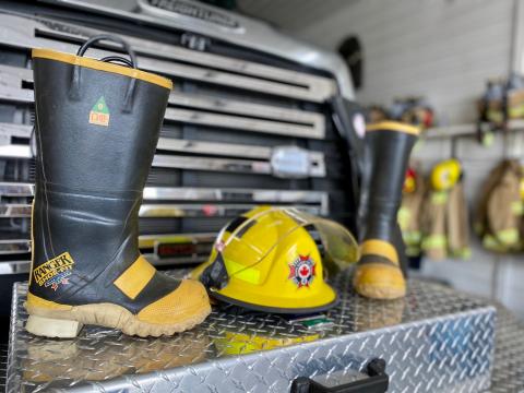 Pictured, the boots that the Chesterville firefighters will use to collect donations next week.
