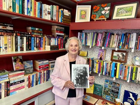 Shirley Fawcett in her book store
