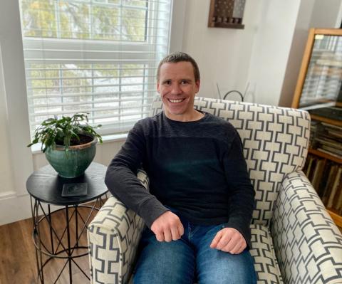 Dan Gasser relaxes at home in Chesterville.