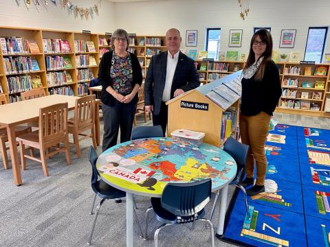 Pictured, Director of Library Services Karen Franklin, North Dundas Mayor Tony Fraser and District Supervisor Jenna Lamarche in the children’s section at the Winchester Branch of the SDG Library.