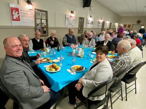 Pictured, attendees getting ready to enjoy their steak dinners at Saturday’s event, including North Dundas Mayor Tony Fraser and his wife Amy (forefront). 