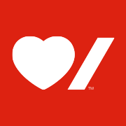 white and blue heart and stroke logo