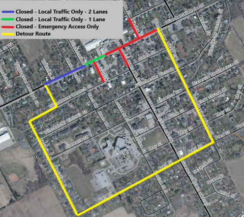 Bike Night Road Closure Map with coloured route lines