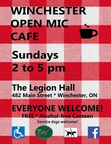 red white checkered open mic cafe poster