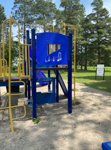 Blue musical play panel at Chesterville Park 